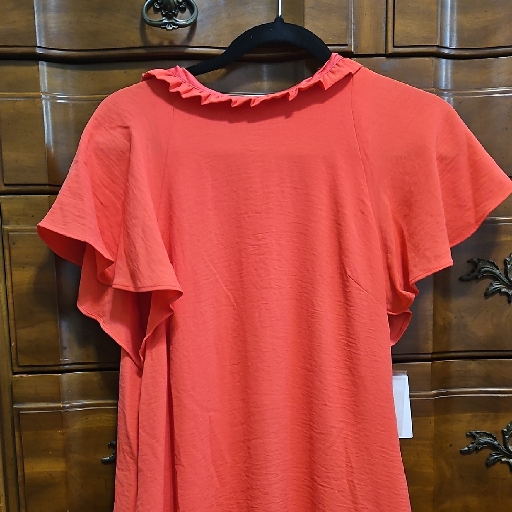NWT Julia Jordan Coral Ruffle-Neck Flutter Sleeve Dress Size 6